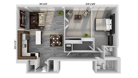 Floor plan for 1 bed, 1 bath, 1060 sqft